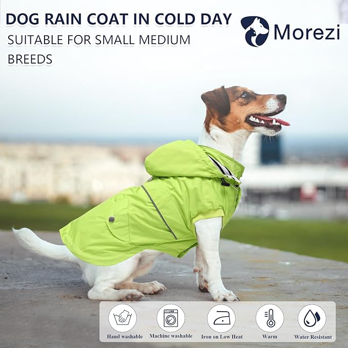 Dog Raincoat Waterproof Raincoats Dog rain Jacket Buttons Zipper Hood Drawstring Suitable for Small Medium Yorkie Terrier Schnauzer Poodle Border Collie Labrador 8lbs to 80lbs Green XXL