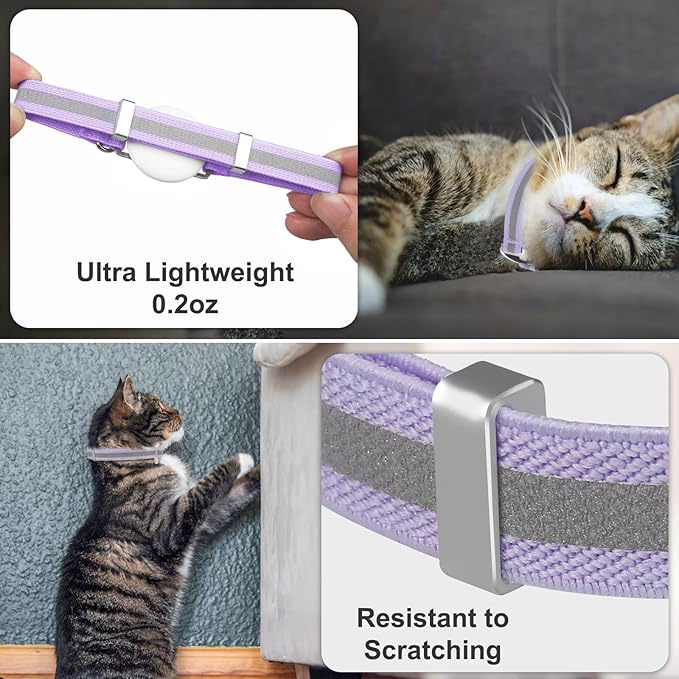AirTag Cat Collar, Ultra Elastic Cat Tracker Collar with Apple Air Tag Holder, [Lightweight][Scratch Resistant] Stepless Adjustable GPS Pet Collar for Cats Kittens [Violet]