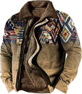 LOAIHA Men's Western Aztec Vintage Print Sherpa Fleece Lined Jackets Casual Zipper Winter Warm Jacket Coats
