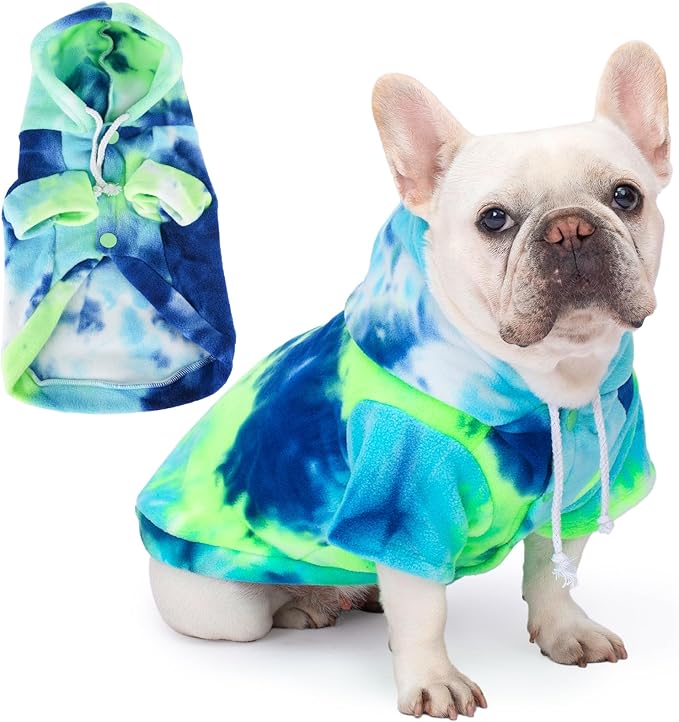 Dog Hoodie Tie Dye Dog Sweatshirt Chic Winter Clothes Ultra-Soft Warm Sweaters for Small Medium Dogs Fashion Pet Clothes for Dogs (Blue/Yellow/Green, XXL (Back: 18.89",Chest: 27.55", Neck: 20.07"))