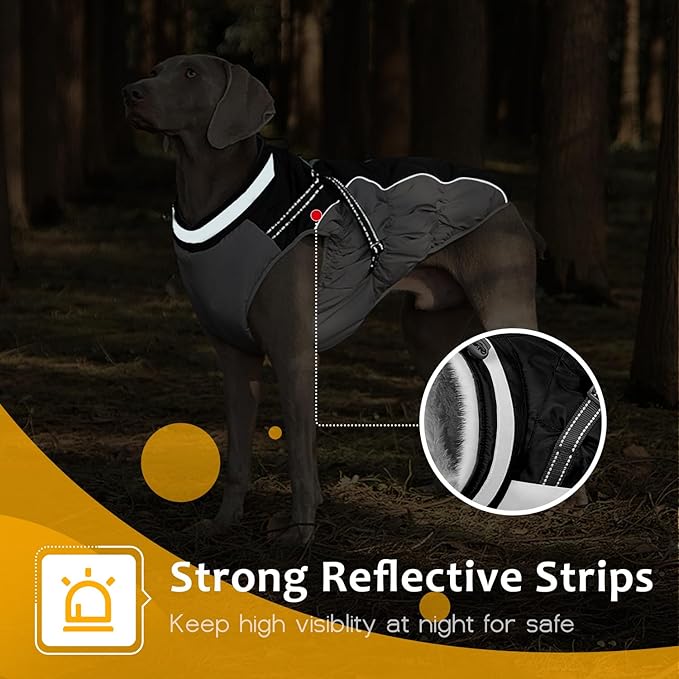 Dog Winter Coat with Harness, Dog Jacket, Pet Clothes with Zipper on Back, Waterproof Windproof Warm Vest, Reflective Cold Weather Coats, for Small Medium Large Dogs, Thick, Black,XS