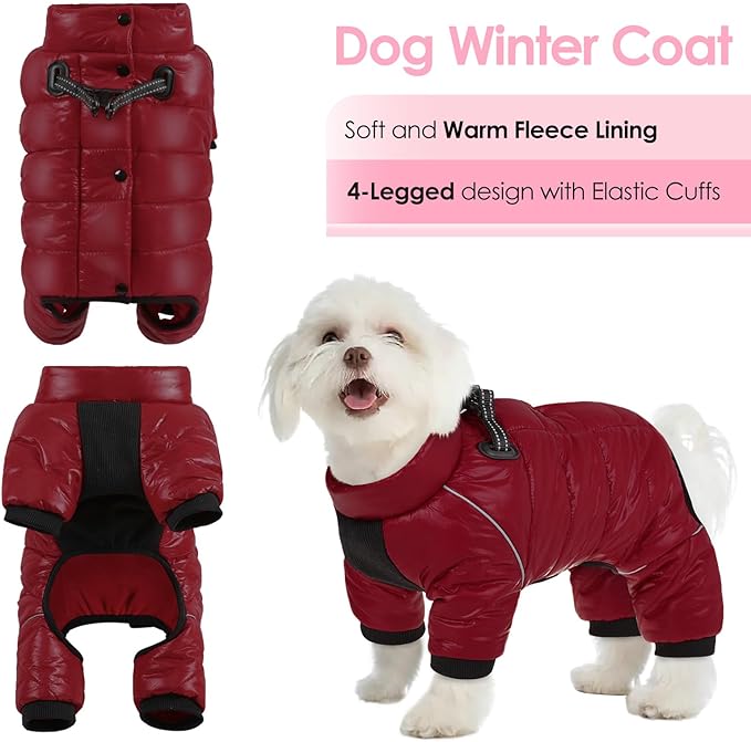 AOFITEE Dog Coat, Waterproof Dog Winter Jacket, Warm Fullbody Small Dogs Snowsuit, Winter Coat for Small Dogs, Zip Up Pet Puffer Jacket Fleece Vest, Outdoor Reflective Pet Snow Jackets, Christmas Red