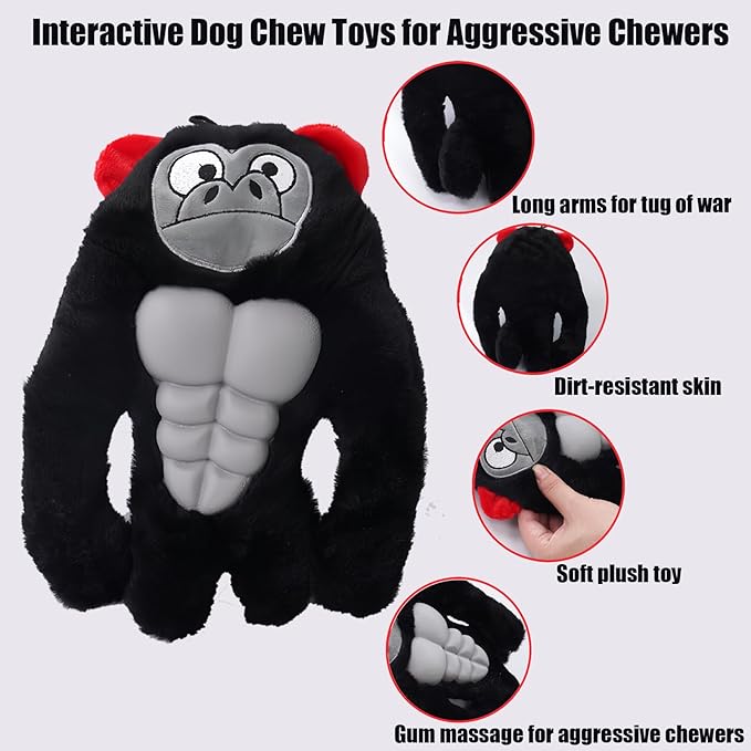 Tough Dog Toys for Heavy Chewers, Interactive Plush Dog Chew Toys with Rubber Muscles, Squeak Dog Toys for Aggressive Chewers, Dog Toy for Small Medium Large Breed (Hercules Cow)