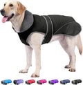 Dogcheer Dog Coat, Waterproof Dog Jacket Reflective Pet Winter Coat with Adjustable Hook & Loop, Christmas Puppy Fleece Jacket Warm Turtleneck Snowsuit for Small Medium Large Dogs - Black, S