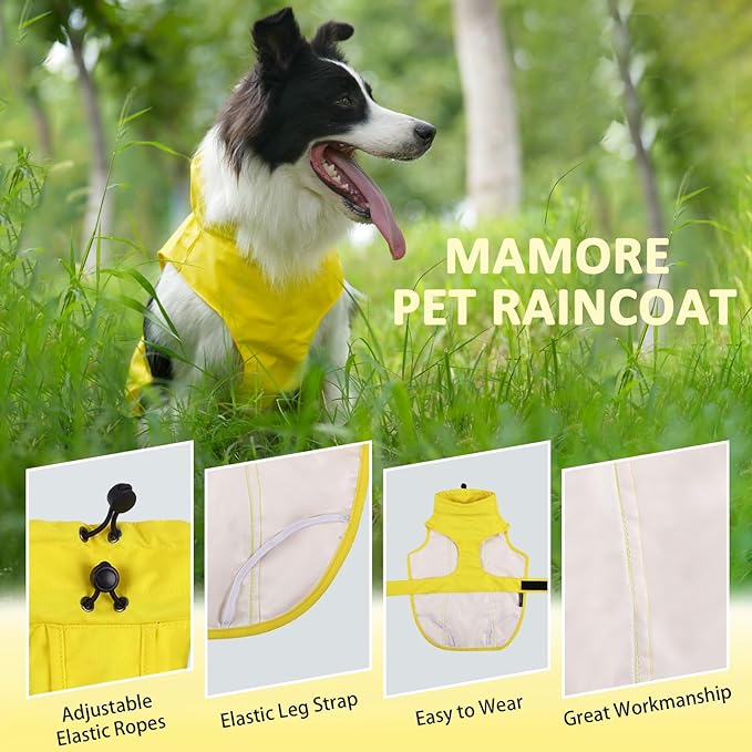 Waterproof Dog Raincoat, Adjustable Lightweight Dog Rain Jacket with Reflective Strip Leash Hole for Small Medium Large Dogs (Yellow, 3X-Large(77-94lb))