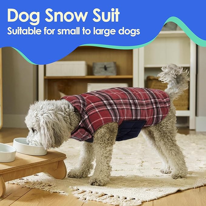 MIGOHI Dog Jackets for Winter, Windproof Waterproof Reversible Dog Coat for Cold Weather, British Style Plaid Warm Dogs Vest for Small Dogs, Red M