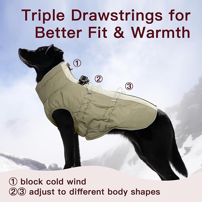 Dog Coat Winter Warm Dog Jackets for Large Dogs Reflective Snowsuit with Harness Fleece Dogs Snow Jacket Waterproof Pet Clothes for Cold Weather