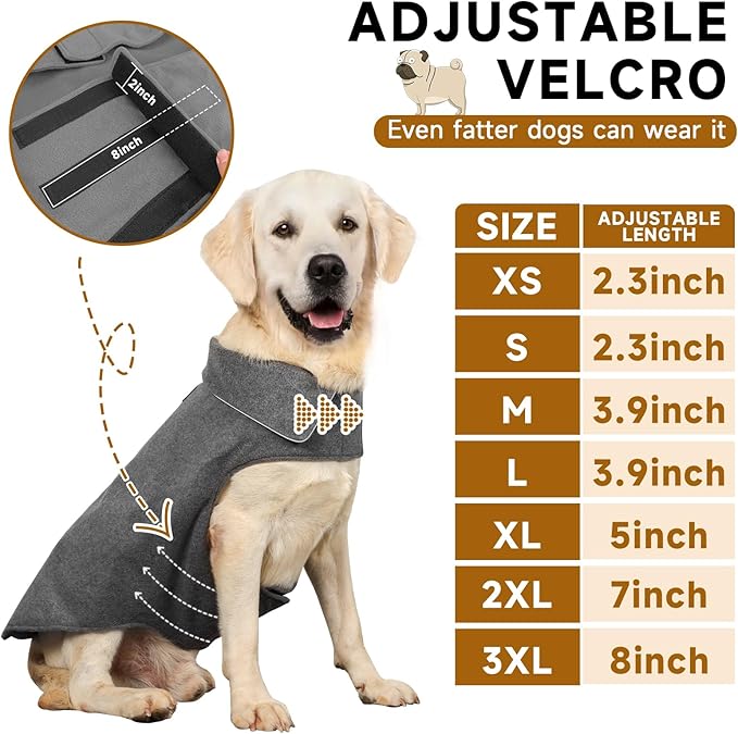 Fleece Dog Coat Pet Jacket Reflective for Cold Weather for Extra Large to Small Pets(Grey,S)