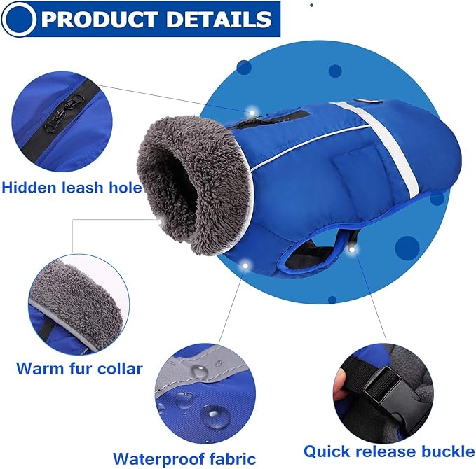 QBLEEV Warm Dog Coat - Reflective Dog Jacket, Waterproof Winter Coat with Turtleneck & Thick Fleece Lining for Small Medium Large Dogs - Snowsuit Christmas Pet Apparel