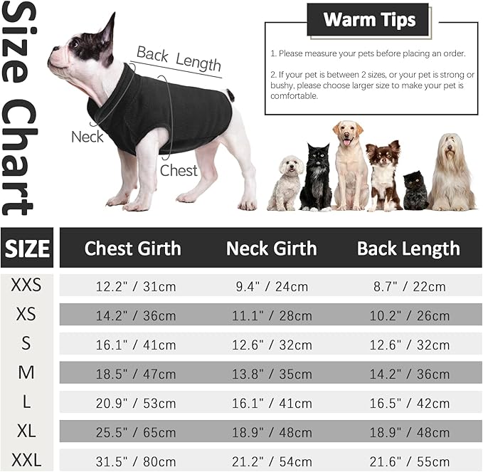 FUAMEY Dog Fleece Vest for Large Dogs,Warm Stretchy Dog Sweatshirts Pullover with Leash Hole Dogs Sweater Soft Pet Turtleneck Cozy Pet Vest Lightweight Sleeveless Black XXL