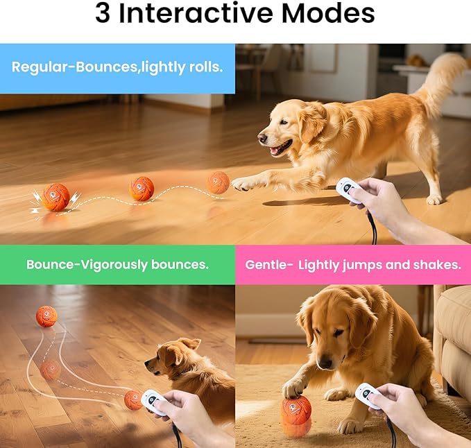 Smart Interactive Dog Toy Ball - Automatic Bouncing, Moving, and Vibrating, Chew-Resistant, Pet-Safe E-TPU Material, 3 Interactive Modes, IPX7 Waterproof, for Medium and Large Dogs (Orange)