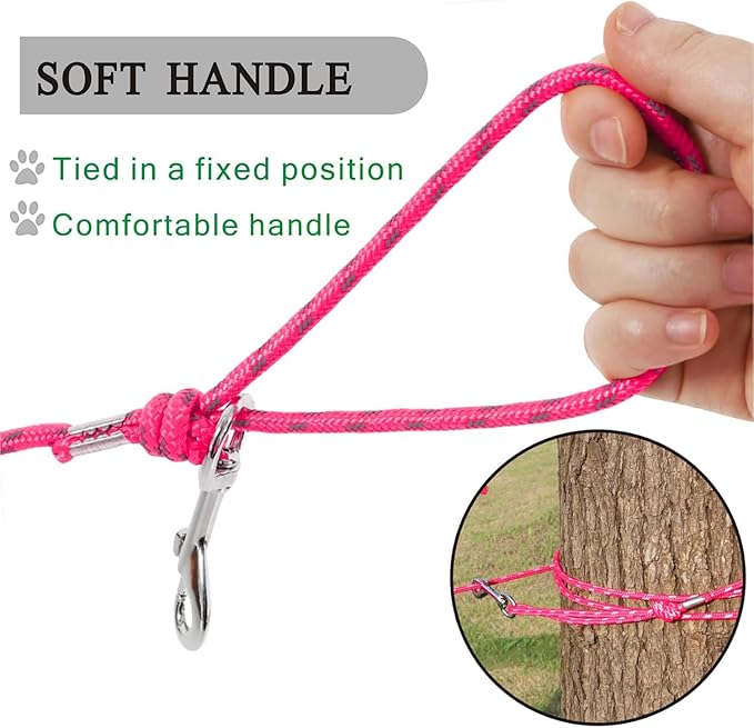 Reflective Cat Leash -50FT Cat Cable Out Escape Proof Walking Leads Yard Long Durable Safe Leash Traning Play Outdoor for Puppies/Kittens/Small Animals(Hotpink)