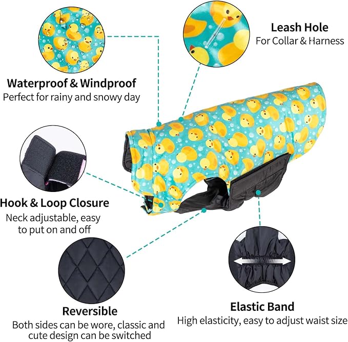 CuteBone Reversible Winter Dog Jacket, Waterproof Windproof, Soft Thick Coats, Adjustable Medium Large Dogs