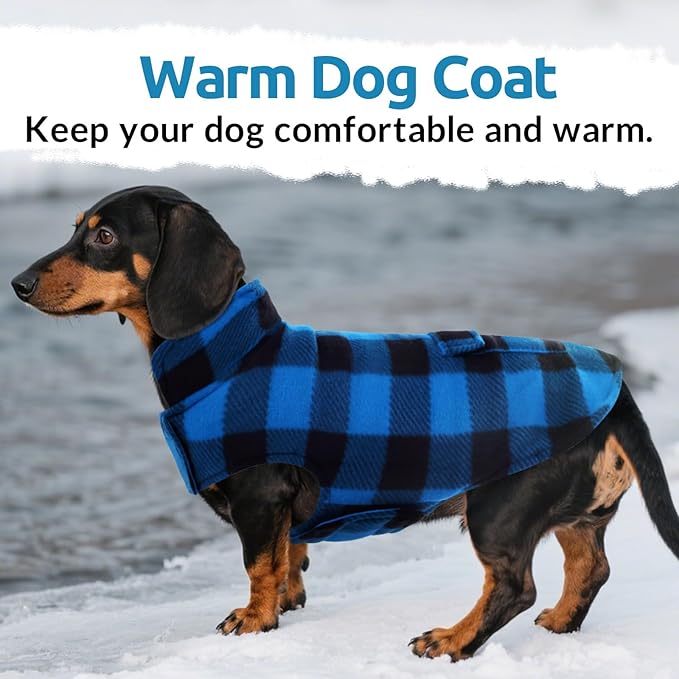 ASENKU Dog Winter Coat, Fleece Doggie Jacket Plaid Reversible Vest Waterproof Windproof Cold Weather Clothes for Small Medium Large Dogs (M, Blue)