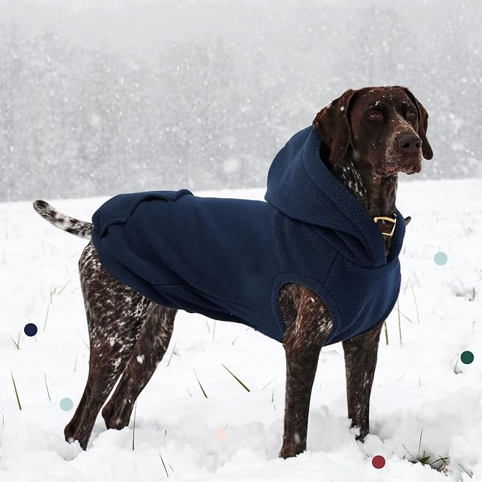 IECOii XL Dog Sweater & Pullover Hoodie for Large Dogs, Warm Fleece Layer with Hood for Cold Weather, Boys & Girls, Blue, Size XL