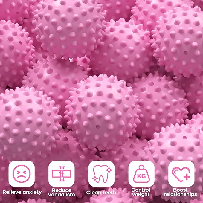 Apasiri Dog Toy Squeaky Ball: Bacon-Flavored Rubber Interactive Spiky Ball for Anxiety Relief, Indestructible Pet Toy for Medium/Large Dogs, 3.5-Inch-Perfect Party Gift - Pink