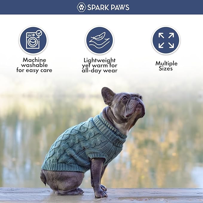 Spark Paws Knit Dog Sweater – Ultra Soft Warm Winter Dog Sweater for Small, Medium & Large Dogs – Stretch Fit Pet Sweater for French Bulldog, Pitbull, Girl & Boy Dogs Jacket, (Pine Green, 2XL)