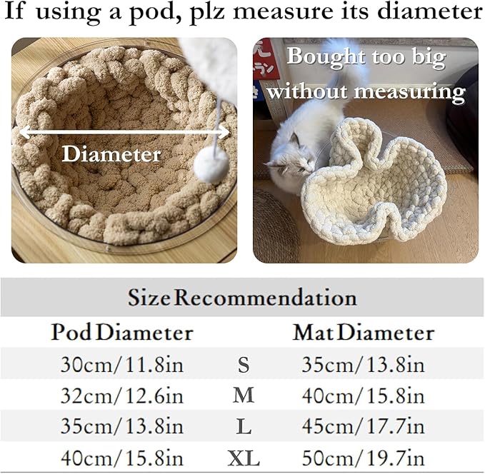Cat Knitted Bed Mat, Extra-Soft Washable Warm Round Pads Cushions for Indoor Kittens, Cat Trees Towers, Perfect for Kneading and Sleeping (Oatmeal,Small)