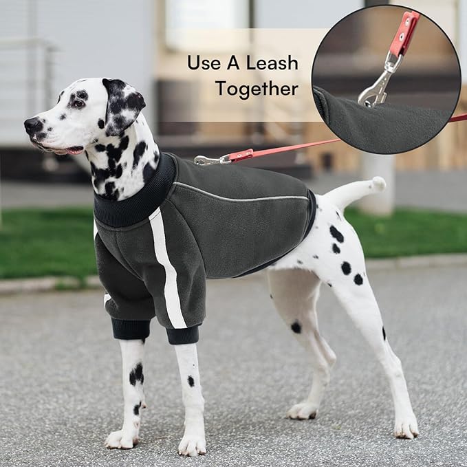 Queenmore Fleece Dog Sweater for Male Dogs, Soft Pullover Dog Sweatshirt with Leash Hole/Reflective Stripes – Cozy Winter Fleece Jacket for Small Medium Large Boy Puppy, Grey XS