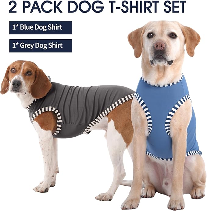 IECOii 2 Pack Great Dane Dog T Shirts | Comfortable Fabric Vest for Dogs with Sensitive Skin - Durable Fit - Spring, Summer, Fall Wear for Giant Breed, Grey+Blue,5XL
