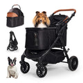 Pet Stroller with 4 Wheels, 4 in 1 Folding Puppy Strollers for Small/Medium Dogs up to 66lbs, Lightweight Pet Travel Carrier with Detachable Carrier/Storage Basket, One Click Folding, Black