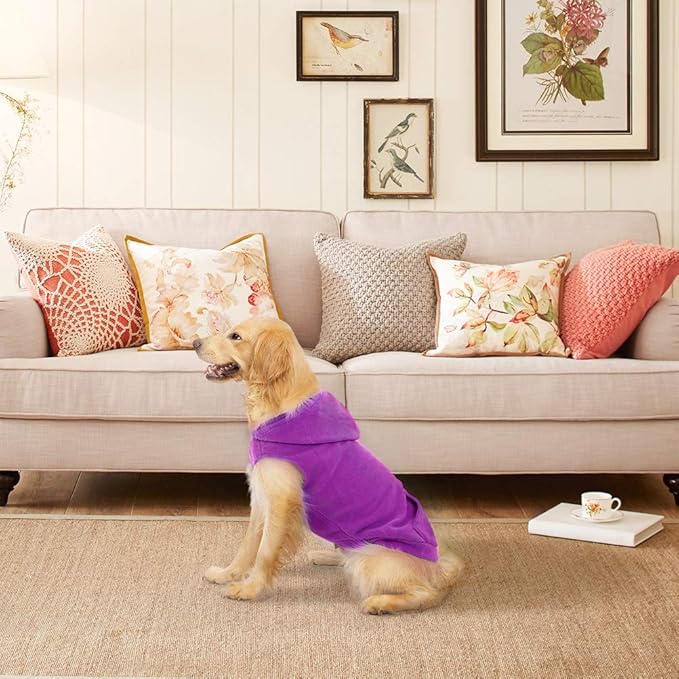 EXPAWLORER Dog Hoodie Fleece Sweater Vest, Hooded Dog Sweatshirt Fall Winter Pet Clothes with Leash Hole, Sleeveless Warm Cozy Puppy Clothing for Cat Small Medium Large Dogs Girl Boy, Purple L