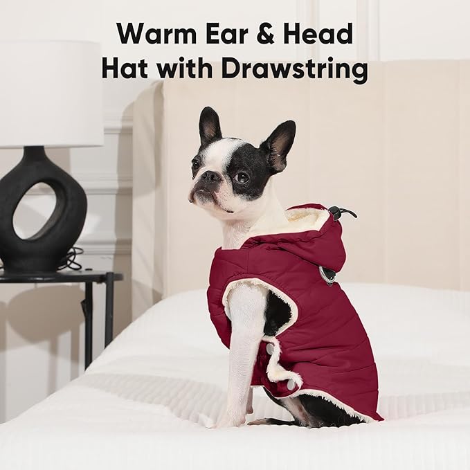 Fleece Lining Dog Hoodie with Harness Built in,Extra Warm Medium Dog Jacket in Winter Doggie Coats with Drawstring Hooded,Red XL