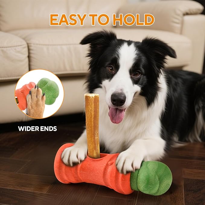 Cute Carrot Bully Stick Holder, Heavy Duty Dog Chew Holder for Medium Large Breeds, Safety Device to Prevent Choking