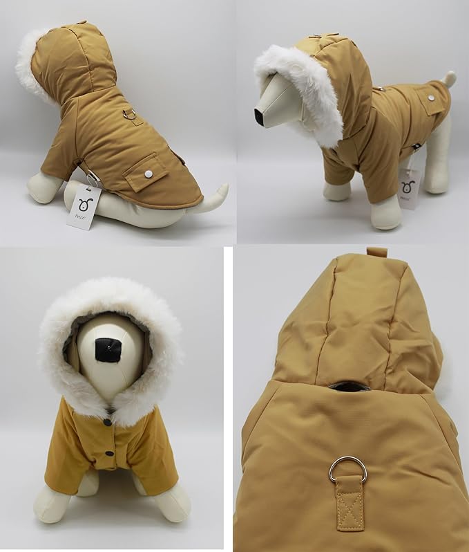 Pet Warm Dog Coat for Winter Dog Clothes Hooded Dog Jacket for Small Puppies Medium Large Dog Cat Clothes Insulated Padded Snow Jacket for Cold Weather Faux Fur (X-Large, Yellow)