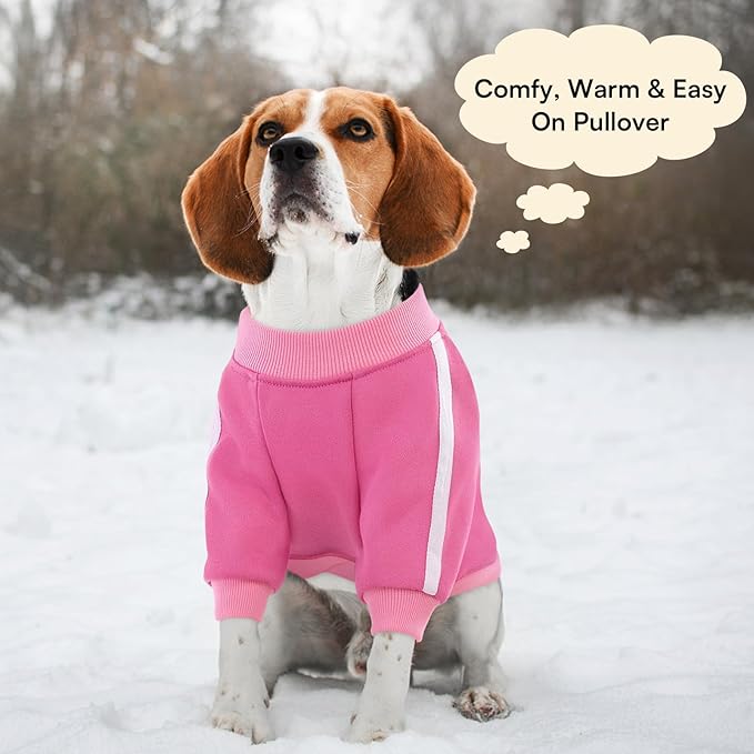 Queenmore Fleece Dog Sweater for Girl Dogs, Pullover Pink Dog Sweatshirt Sweatshirt with Leash Hole, Reflective Stripes – Cozy Winter Fleece Jacket for Small/Medium/Large Femal Puppy XS