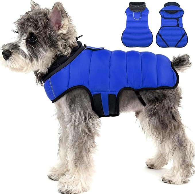 MIGOHI Lightweight Dog Coat, Windproof Dog Jacket, Puffer Jacket for Small Dogs, Padded Vest with Reflective Strips, Warm Snow Vest in Cold Weather, Easy On Hook & Loop Belly, Blue, XS