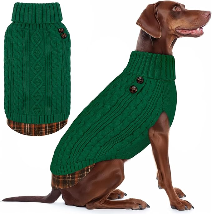 KYEESE Dog Sweater Soft Pullover Dog Sweaters for Medium Dogs Boy Stretchy Knitwear Cat Clothes Comfy Pet Coat for Fall Winter Cold Weather Warm Turtleneck Medium Dogs Sweater with Gingham Patchwork
