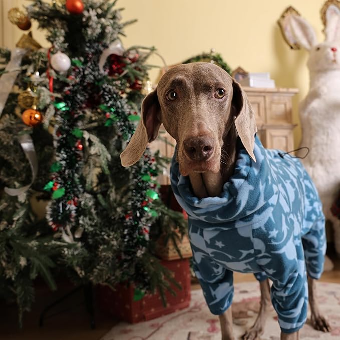 ROZKITCH Large Dog Fleece Pajamas, Pet Windproof Warm Cold Weather Jacket Vest with Luminous Zipper, Jumpsuit Apparel Outfit Clothes for Small Medium Large Dog Shark XL