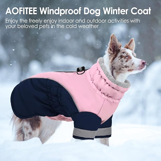 AOFITEE Dog Coat - Warm Small Dog Winter Jacket with Two Legs- Zip Up Dogs Jackets for Winter Reflective Dogs Snow Coats Puffer Jackets for Yorkshire, Schnauzer, PinkNavy S