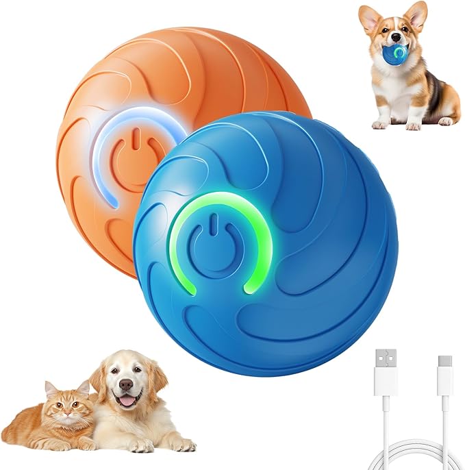 2PCS Shaky Ball Toy for Dogs, Vibrating Dog Ball, USB Rechargeable, Interactive, Automatic Moving, Bouncing, Perfect for Small, Medium, Large Dogs (Small, Swirls)