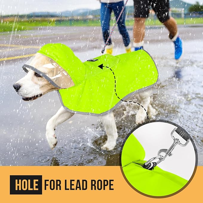 Lukovee Dog Raincoat, Adjustable Dog Rain Jacket with Clear Hooded Double Layer for Large Medium Small Dogs Puppies, Waterproof Rain Coat Poncho with Reflective Storage Pocket & Rim (Green, S)
