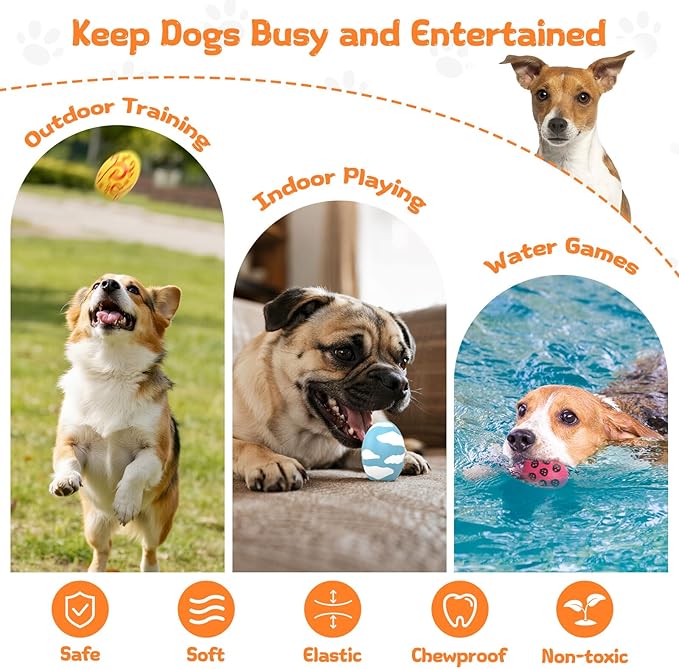 Squeaky Dog Toys, Soft Chewing Dog Balls, 6 Pcs Interactive Squeak Fetch Playing Pet Toy, Durable Bouncing Toys to Keep Them Busy, 2.6" Egg Ball for Puppies Small Breeds