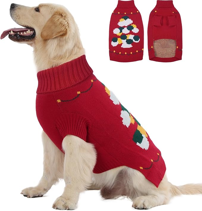 BRKURLEG Christmas Dog Sweaters for Cold Weather, Warm Turtleneck Sweaters, Medium Large Doggies Knitted Sweatshirt, Pet Xmas New Year Outfit for Beagle, Pitbull (Red, XL)