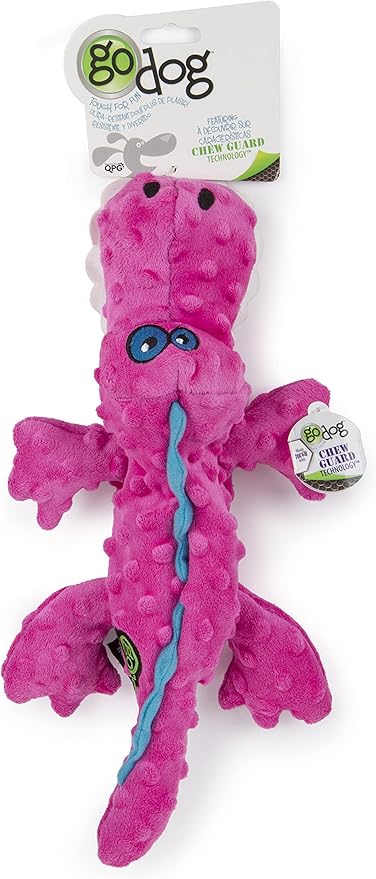 goDog Gators Squeaky Plush Dog Toy with Chew Guard Technology, Durable Fabric & Squeaker for Active Play, Pink, Large