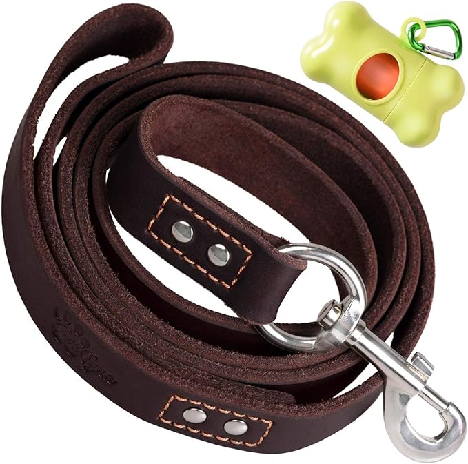 ADITYNA Heavy Duty Leather Dog Leash 6 ft x 1" - Strong, Soft Training Lead for Large & Extra Large Breeds (XL - 6 ft x 1 inch, Brown)