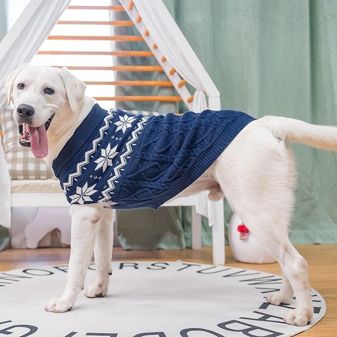 Warm Winter Pink Dog Sweater - Cold Weather Pet Clothes for Small Medium Large Dogs Indoor Outdoor, Soft Classic Knit Puppy Apparel Coat, Blue, XL