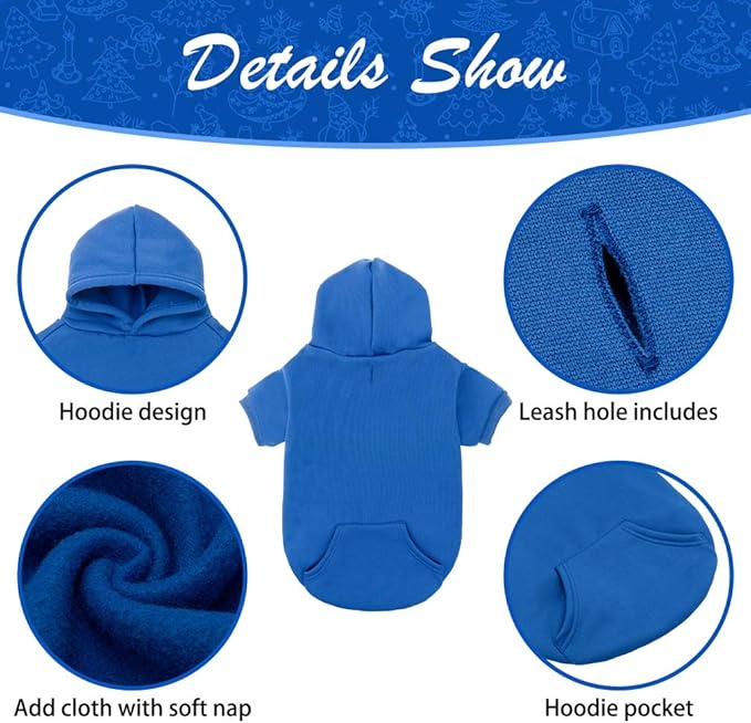 KOOLTAIL Basic Dog Hoodie - Soft and Warm Dog Hoodie Sweater with Leash Hole and Pocket, Dog Winter Coat, Cold Weather Clothes Sweatshirt for Small Medium Large Dogs Puppy Cat Boys Girls Blue S