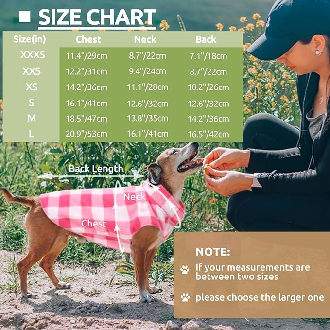 Kama Bridal Spring & Autumn Dog Coat - Pink & White Plaid Fleece Vest for Cats & Small Dogs (Pink, XXS)
