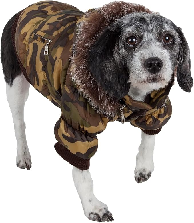 PET LIFE Classic Metallic Fashion Pet Dog Coat Jacket Parka w/ 3M Insulation and Removable Hood, Medium, Camouflage