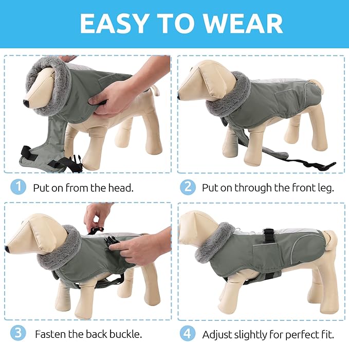 Queenmore Fleece Dogs Coats, Dog Jackets for Large Breeds, Windproof Dog Coats Winter, Reflective Pet Jackets, Grey, XXXL