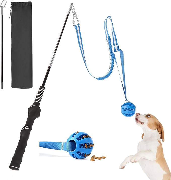 Flirt Pole for Dogs Interactive Dog Pole Toy for Large Medium Small Dogs, Dog Teaser Pole for Tug of War, Flirt Pole with Lure Ball (Standard&Extended Pole+Tensile Rope)