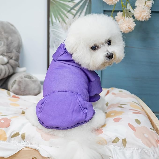 KOOLTAIL Basic Dog Hoodie - Soft & Warm Dog Hoodie Sweater with Leash Hole and Pocket, Dog Winter Coat, Cold Weather Clothes Sweatshirt for Small Medium Large Dogs Puppy Cat Boys Girls Purple M