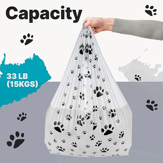 T-Shirt Bags – Paw Print Design - 50 Pack - Thank You & Shopping Bags - Cat or Dog - 22" L x 12" W x 7" Plastic (White, 50)
