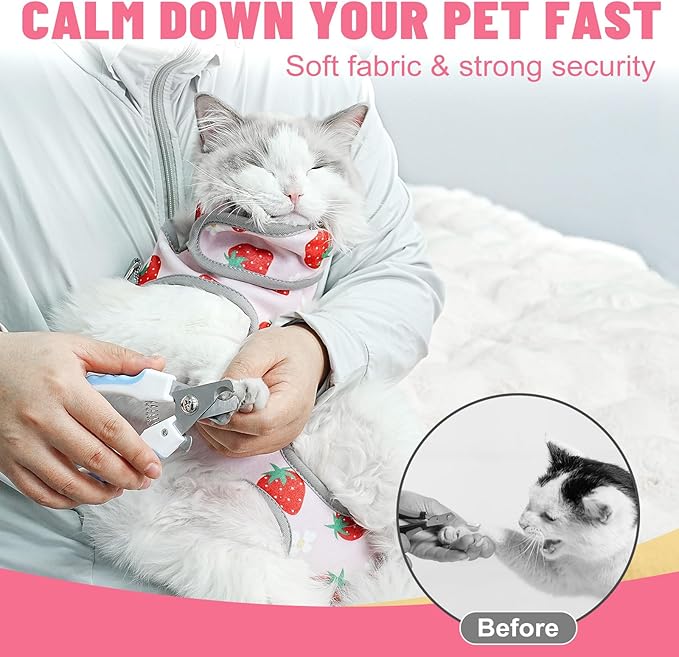 Supet Cat Grooming Hammock, Soft Fabric Nail Clipper Hammock, Self-Adhesive Wrap for Cutting Nails, Quickly Calm Down for Medicine, Teeth Brushing, Ear Cleaning