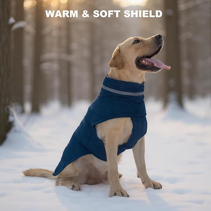 Dog Coat, Waterproof Winter Jacket, Warm Windproof Jacket, Reflective Adjustable Turtleneck Coats for Medium Dogs with Hook & Loop - Blue - M